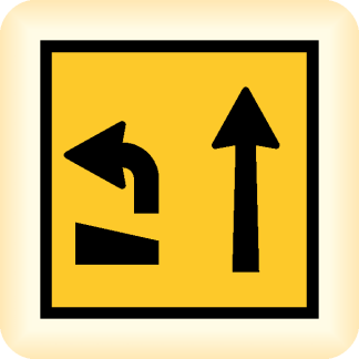 Left Turn and Strait Ahead - Temporary Traffic Sign