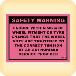Safety Warning. Ensure within 50km of wheel fitment