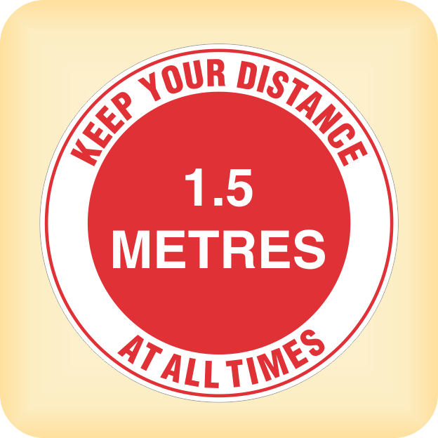 Keep Your Distance – 1.5 metres at all Times (Floor Sticker) – Klein Signs